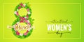 International Womens Day elegant lettering, green leaves and flowers in figure 8