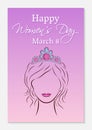 International Womens Day greeting card. Silhouette of a beautiful girl in a in a precious diadem on her head. Fashionable ultra vi