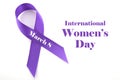 International Womens Day, March 8, purple ribbon Royalty Free Stock Photo