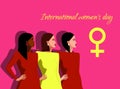 International Womens Day. Vector illustration with with different women. Struggle for freedom, independence, equality