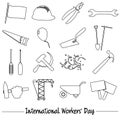 International worker day or labor day theme set of outline icons eps10