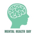 International world mental health day, psychology poster with human head and brain - vector