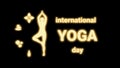 International yoga day bright golden light with meditation related icon