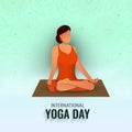 International Yoga Day Concept With Faceless Young Lady Meditating At Mat On White And Cyan