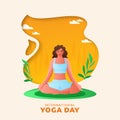 International Yoga Day Concept With Young Lady Meditating On Paper Cut Orange And Cosmic Latte