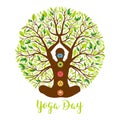 789_International Yoga Day greeting card illustration of woman silhouette Royalty Free Stock Photo