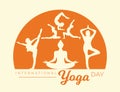 International Yoga Day 21 June poster logo different type asana silhouette set collection vector design
