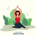 International Yoga Day Poster Design with Faceless Young Woman Doing Yoga Asana on Nature Royalty Free Stock Photo