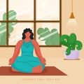 International Yoga Day Poster Design With Faceless Young Woman Meditating At Home And Plant Pot On Window Royalty Free Stock Photo