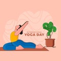 International Yoga Day Poster Design With Faceless Young Woman Practicing Aswaasanchal Pose And Plant Pot On Peach Royalty Free Stock Photo