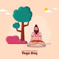International Yoga Day Poster Design With Sage Sadhu Meditating Under A Tree On Peach Royalty Free Stock Photo