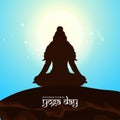 International Yoga Day Poster Design With Silhouette Lord Shiva Or Indian Sage Meditating On Sunny Blue And Brown Royalty Free Stock Photo