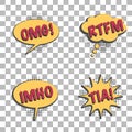 Internet acronyms in set of speech bubbles in retro cartoon style design elements