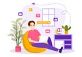 Internet Addiction Vector Illustration with Young People Addicted to Using Devices Such as Laptop or Smartphone in Flat Cartoon