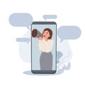 internet advertisement. a woman shouting in loud speaker came out from smartphone. Influencer marketing,vector illustration Royalty Free Stock Photo