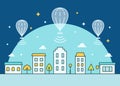 Internet Balloons Floating above the Town. Providing Internet Access Illustration