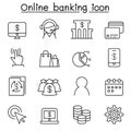 Internet banking icon set in thin line style