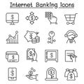 Internet banking icon set in thin line style Royalty Free Stock Photo