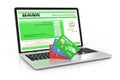 Internet banking service. Laptop and credit cards