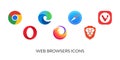 Internet browser icon collection Chrome, Safari, Firefox, Edge, Opera, Vivaldi, Brave