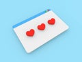 Internet browser page and hearts on a blue background.