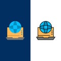Internet, Business, Communication, Connection, Network, Online  Icons. Flat and Line Filled Icon Set Vector Blue Background Royalty Free Stock Photo