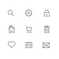 Internet business grey icons set with market search rubbish email home icons