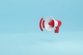 Internet, business, Technology and network concept.3D rendering, Close up red and white Megaphone and loudness icon with shadow,