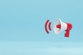 Internet, business, Technology and network concept.3D rendering, Close up red and white Megaphone and loudness icon with shadow,