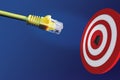 Internet cable in front of centre of target Royalty Free Stock Photo