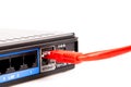 Internet cable plugged into router Royalty Free Stock Photo