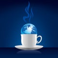 Internet cafe concept - globe on coffee cup Royalty Free Stock Photo