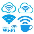 Internet cafe free wifi vector icons set.