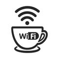 Internet cafe logo template. Free wifi area vector design. Wi-fi symbol and coffee cup illustration Royalty Free Stock Photo