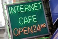 Internet Cafe sign, neon, illuminated Royalty Free Stock Photo