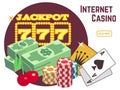 Internet casino background template. Online poker flat vector emblem