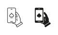 Internet Casino in Cellphone Line and Silhouette Black Icon Set. Online Poker Club on Mobile Phone Pictogram. Success Royalty Free Stock Photo