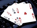 Internet casino poker four of kind aces cards combination hearts