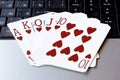Internet casino poker royal flush cards combination hearts