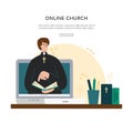 Internet Church, Landing page template. The pastor conducts church services online. Concept Church and Liturgy online. Royalty Free Stock Photo