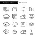 Internet cloud and data storage thin line icon set