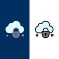 Internet, Cloud, Lock, Security  Icons. Flat and Line Filled Icon Set Vector Blue Background Royalty Free Stock Photo