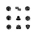 Internet communication glyph icons. Global network communication and email flat vector illustration