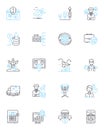 Internet communication linear icons set. Online, Connectivity, Social, Digital, Collaboration, Messaging, Sharing line