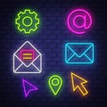 Internet communication neon signs collection Royalty Free Stock Photo