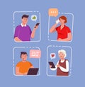 Internet communication, network. People messaging cartoon vector illustration Royalty Free Stock Photo