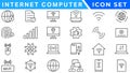 Internet computer icon set. Containing online, computer, network, website, server, web design, hardware, software and programming Royalty Free Stock Photo
