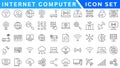Internet computer icon set. Containing online, computer, network, website, server, web design, hardware, software and programming Royalty Free Stock Photo