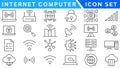 Internet computer icon set. Containing online, computer, network, website, server, web design, hardware, software and programming Royalty Free Stock Photo