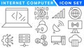 Internet computer icon set. Containing online, computer, network, website, server, web design, hardware, software and programming Royalty Free Stock Photo
